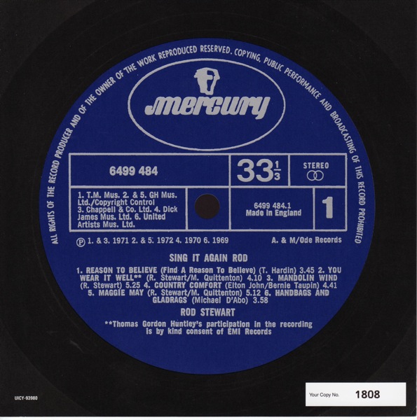 original label Side A, Stewart, Rod - Sing It Again Rod +5